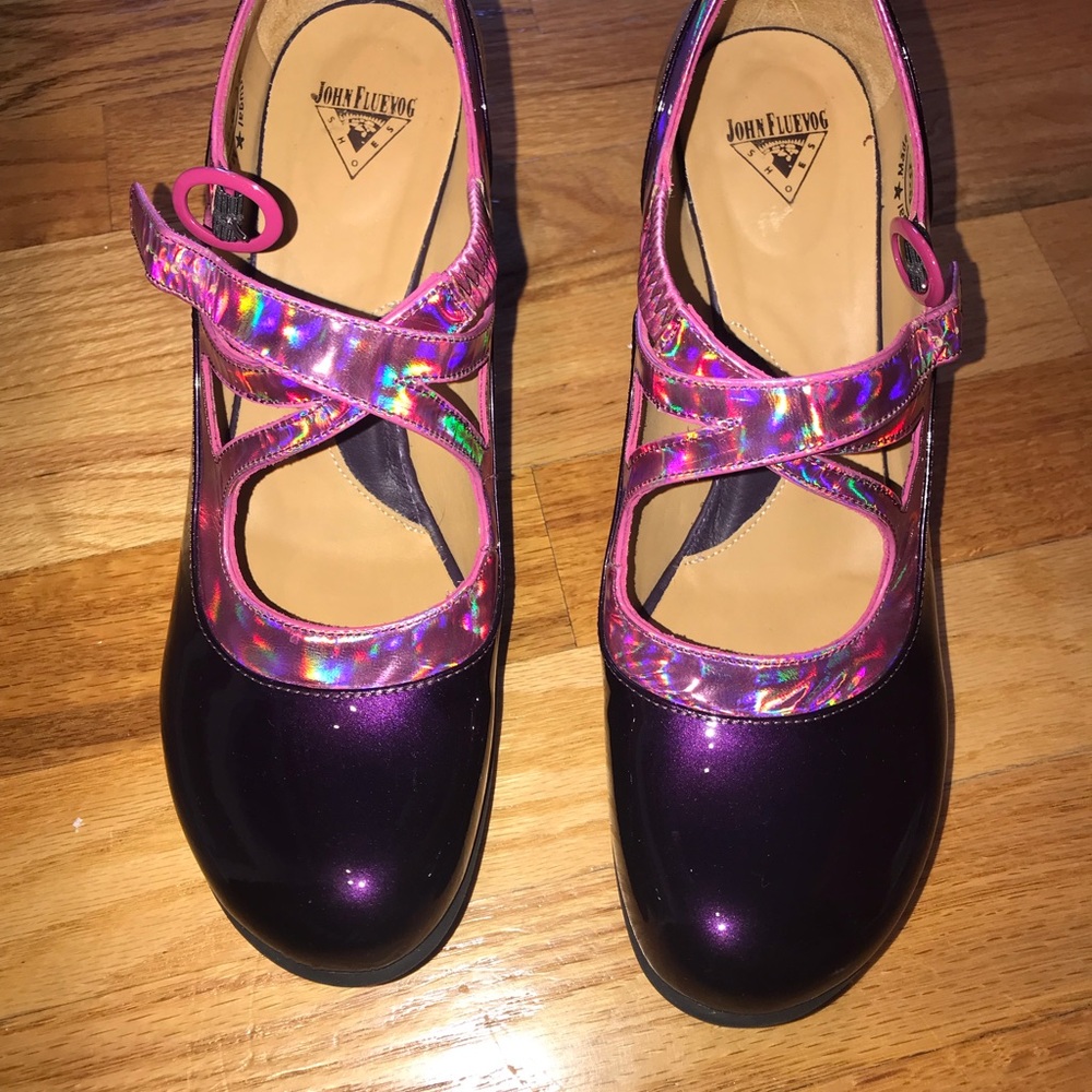 Purple & hot pink patent leather heels